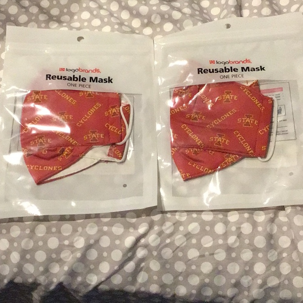 2 ONE PIECE REUSABLE IOWA STATE CYCLONES FAN MASKS